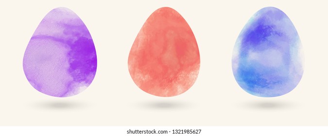 Watercolor color easter eggs set. Vector illustration.