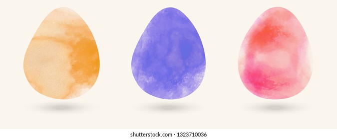 Watercolor color easter eggs set. Vector illustration.