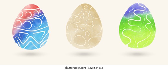 Watercolor color easter eggs set. Vector illustration.