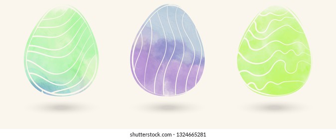 Watercolor color easter eggs set. Vector illustration.