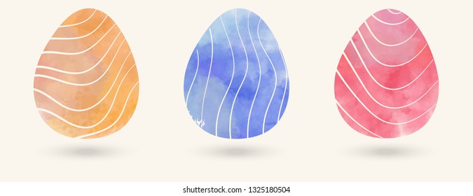 Watercolor color easter eggs set. Vector illustration.
