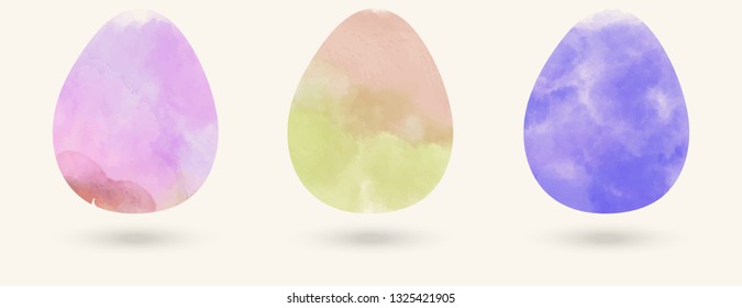Watercolor color easter eggs set. Vector illustration.
