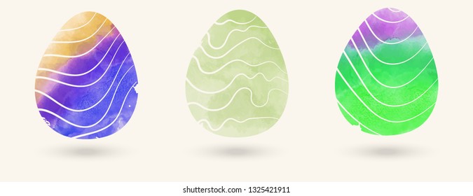 Watercolor color easter eggs set. Vector illustration.