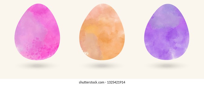 Watercolor color easter eggs set. Vector illustration.