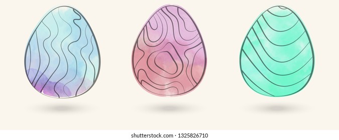 Watercolor color easter eggs set. Vector illustration.