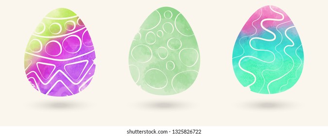 Watercolor color easter eggs set. Vector illustration.