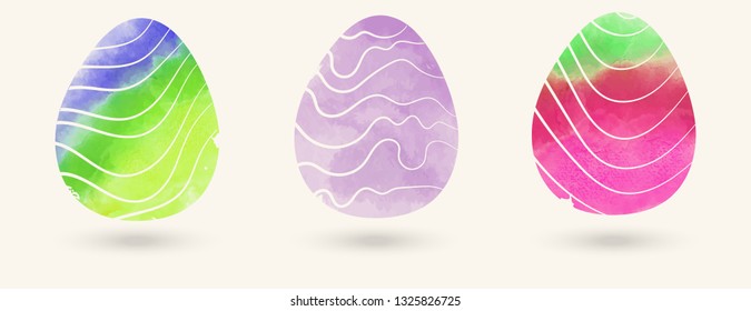 Watercolor color easter eggs set. Vector illustration.