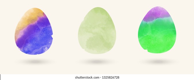 Watercolor color easter eggs set. Vector illustration.