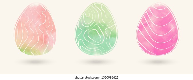 Watercolor color easter eggs set. Vector illustration. - Shutterstock ID 1330996625