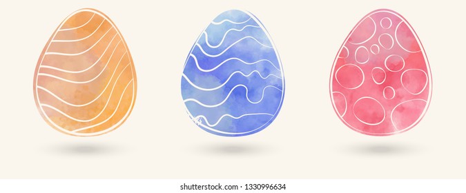 Watercolor color easter eggs set. Vector illustration.