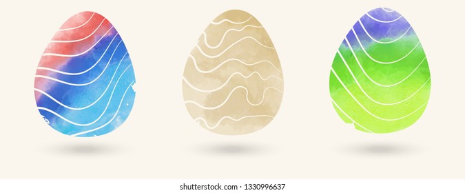 Watercolor color easter eggs set. Vector illustration.