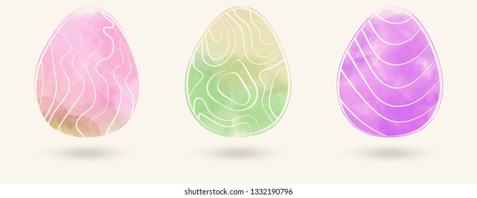 Watercolor color easter eggs set. Vector illustration. - Shutterstock ID 1332190796