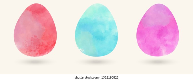 Watercolor color easter eggs set. Vector illustration.