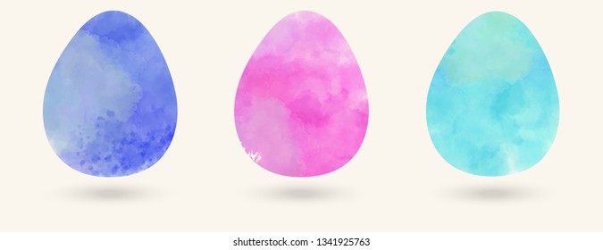 Watercolor color easter eggs set. Vector illustration.