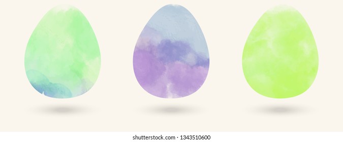 Watercolor color easter eggs set. Vector illustration.