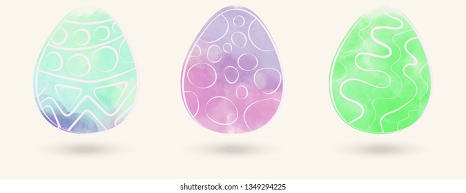 Watercolor color easter eggs set. Vector illustration.