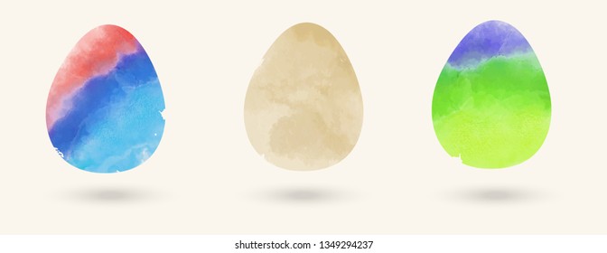 Watercolor color easter eggs set. Vector illustration.