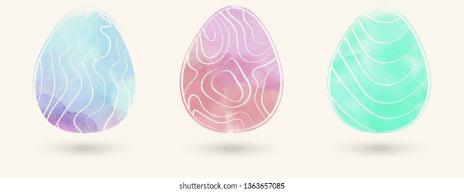 Watercolor color easter eggs set. Vector illustration.