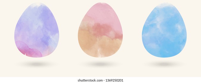 Watercolor color easter eggs set. Vector illustration.