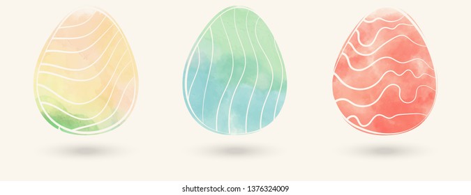 Watercolor color easter eggs set. Vector illustration.