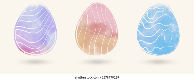 Watercolor color easter eggs set. Vector illustration.