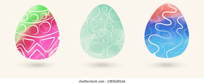 Watercolor color easter eggs set. Vector illustration.