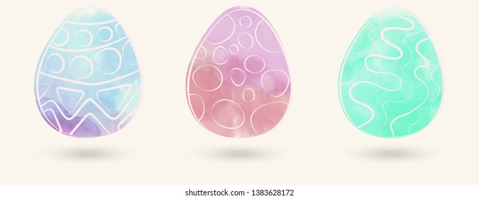 Watercolor color easter eggs set. Vector illustration.