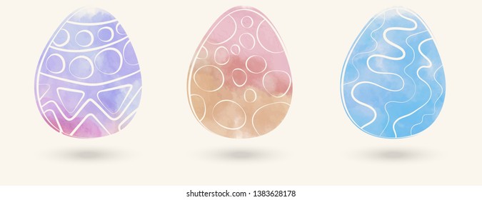 Watercolor color easter eggs set. Vector illustration.