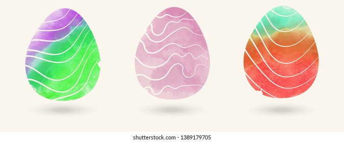 Watercolor color easter eggs set. Vector illustration.