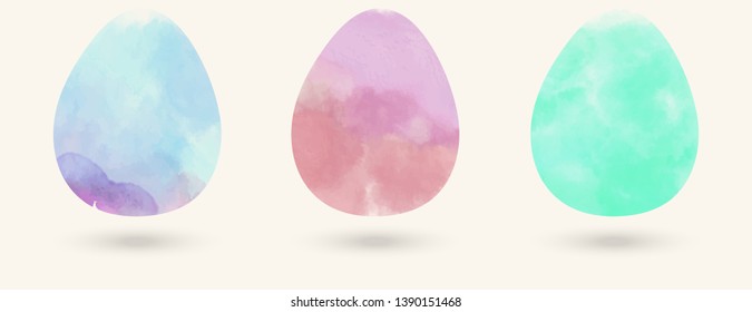 Watercolor color easter eggs set. Vector illustration.