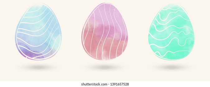 Watercolor color easter eggs set. Vector illustration.