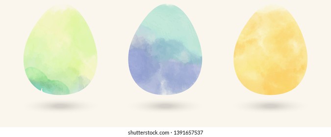 Watercolor color easter eggs set. Vector illustration.
