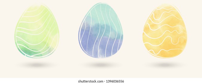 Watercolor color easter eggs set. Vector illustration.