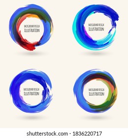 Watercolor color texture set. Ink round stroke on white background. Simple style. Vector illustration of grunge circle stains.