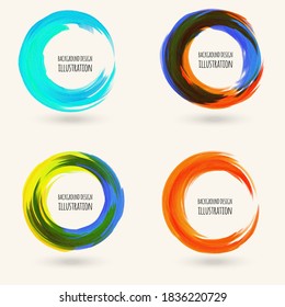Watercolor color texture set. Ink round stroke on white background. Simple style. Vector illustration of grunge circle stains.