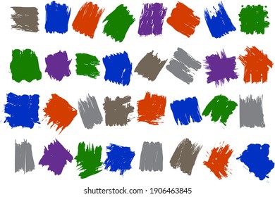 Watercolor colored brush strokes. Hand drawn abstract vector set. Collection for print design. Stock image.