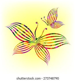 Watercolor colored butterflies. Vector