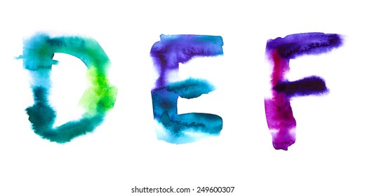 Watercolor colorful alphabet. Grunge handwritten type set. Rough vector painted font. Vector illustration.