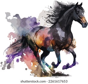 Watercolor Colorful Arabian Horse Vector Design