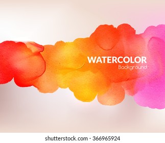 Watercolor colorful background. Vector illustration. Water, wet paper. Blobs, stain, paints blot. Composition for scrapbook elements. Invitation or greeting card design.