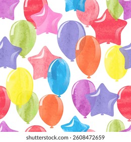 Watercolor colorful balloons seamless pattern. Vector celebration background