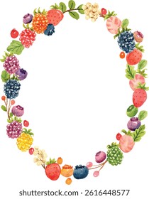 watercolor colorful berries wreath frame design
