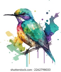 Watercolor Colorful Bird Vector Design