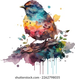 Watercolor Colorful Bird Vector Design