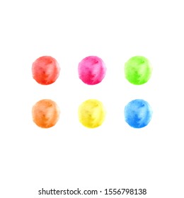 Watercolor colorful brush circle vector set. Round watercolor stain, circle paint texture, vector.