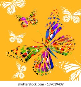 watercolor colorful butterflies background. Vector