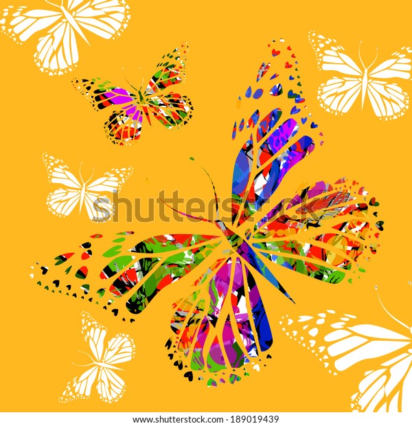 watercolor colorful butterflies background. Vector