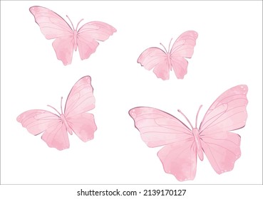  Watercolor Colorful Butterflies, Isolated On White Background. Blue, Yellow, Pink And Red Butterfly Spring Illustration Tawny Orange Monarch Butterfly