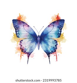 Watercolor colorful butterflies, isolated on white background spring illustration