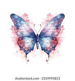 Watercolor colorful butterflies, isolated on white background spring illustration